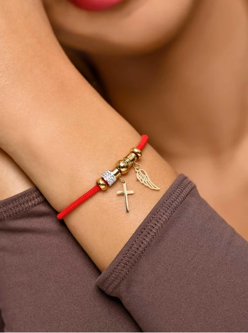 Bransoletka skrzydełko, krzyż, czerwony, złoty S104853Z03