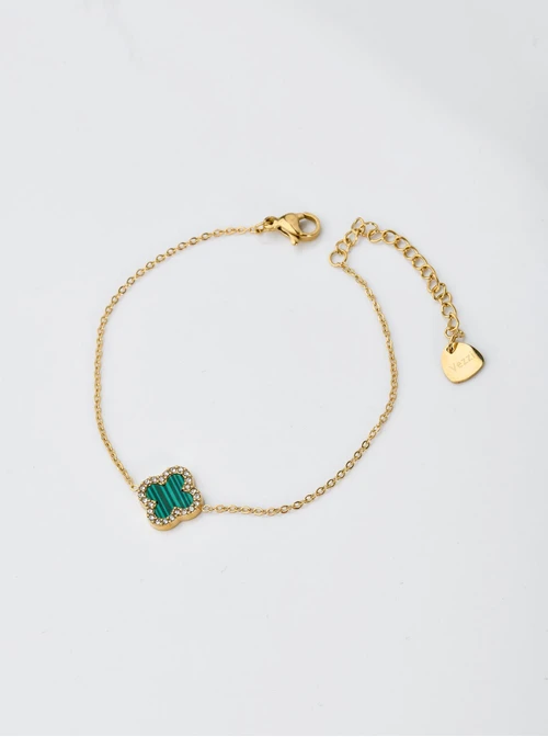 Bransoletka zielona koniczynka, kryształki, złoty S104278Z05