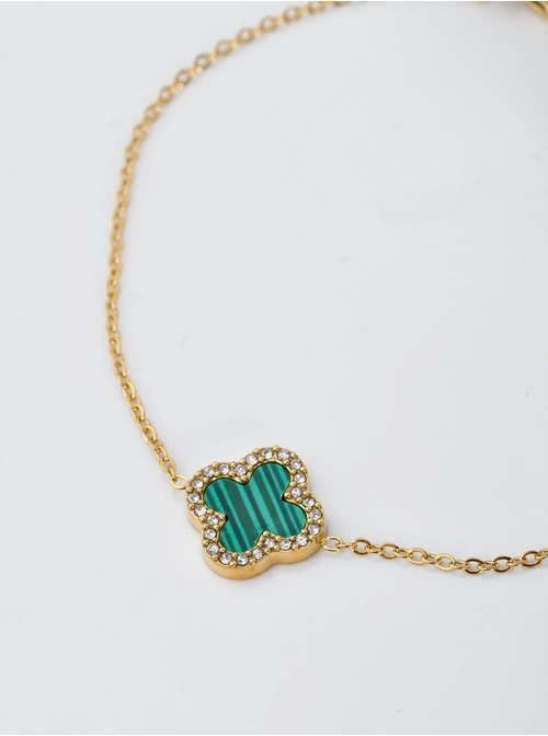 Bransoletka zielona koniczynka, kryształki, złoty S104278Z05