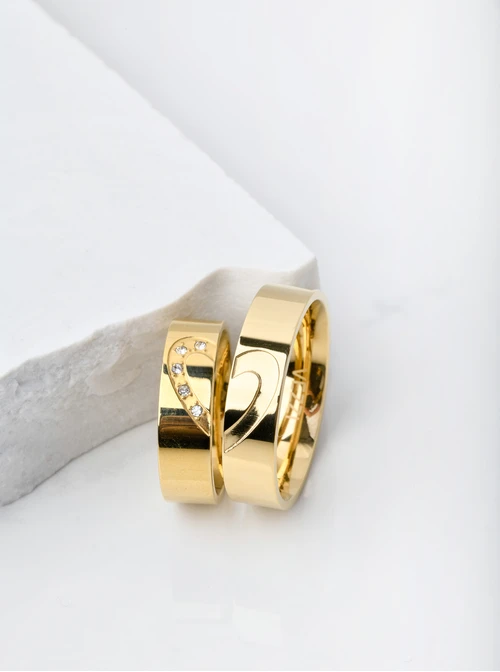 [Zestaw] Obrączka do pary serce, kryształki, złoty S404162Z00