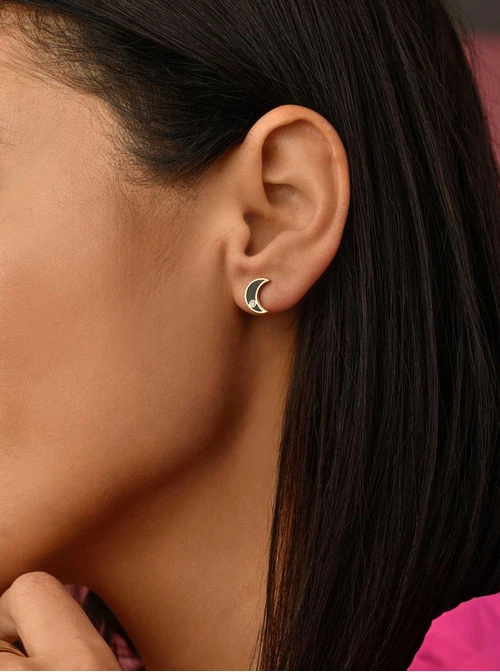 Kolczyki czarne księżyce z kryształkiem, złoty S204742Z01