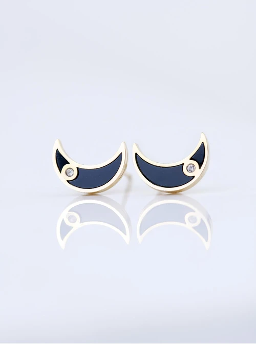 Kolczyki czarne księżyce z kryształkiem, złoty S204742Z01