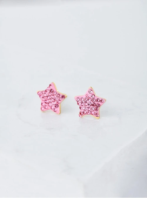 Kolczyki gwiazdki z różowymi kryształkami, złoty S204871Z06