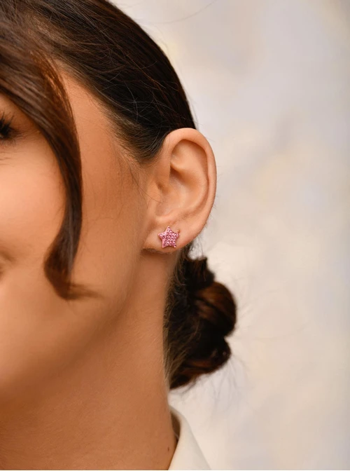 Kolczyki gwiazdki z różowymi kryształkami, złoty S204871Z06