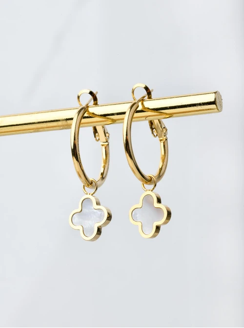 Kolczyki koła, koniczynki z masa perłową, złoty S204298Z02