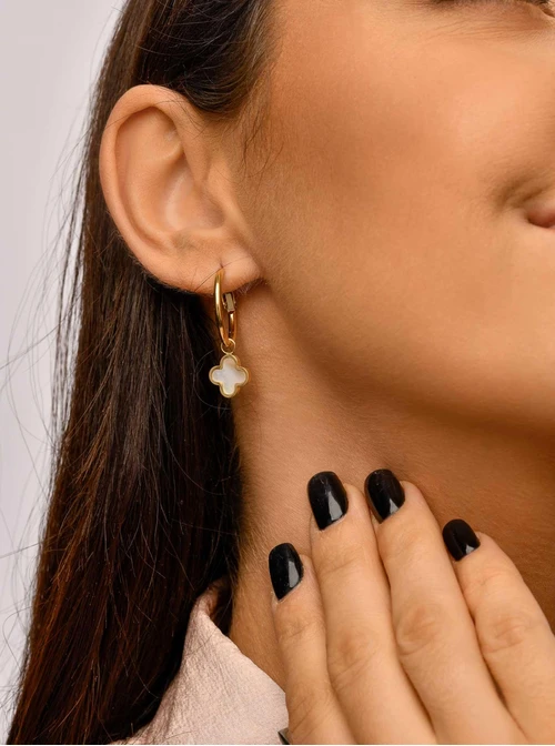 Kolczyki koła, koniczynki z masa perłową, złoty S204298Z02