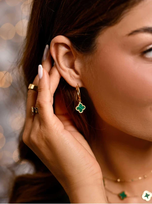 Kolczyki koła z zieloną koniczynką, złoty S204297Z05