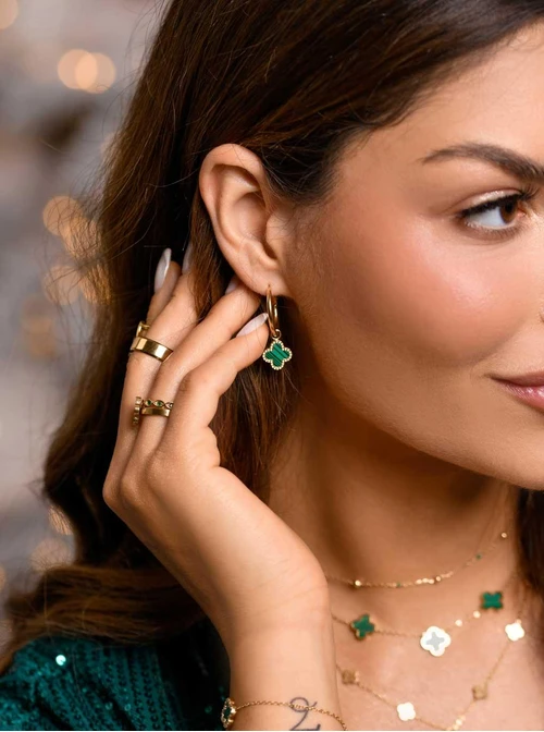 Kolczyki koła z zieloną koniczynką, złoty S204297Z05