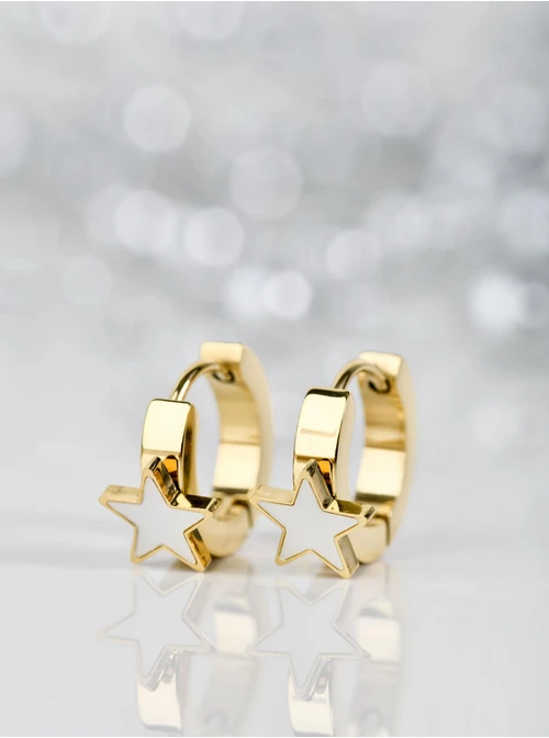 Kolczyki kółka, gwiazdki, masa perłowa, złoty S204887Z02