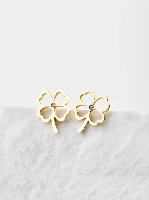 Kolczyki koniczynka z kryształkiem, złoty S204954Z00