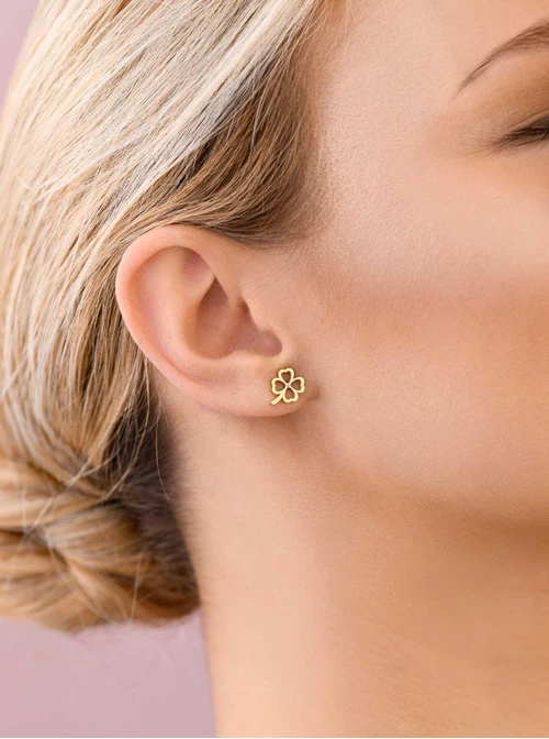 Kolczyki koniczynka z kryształkiem, złoty S204954Z00