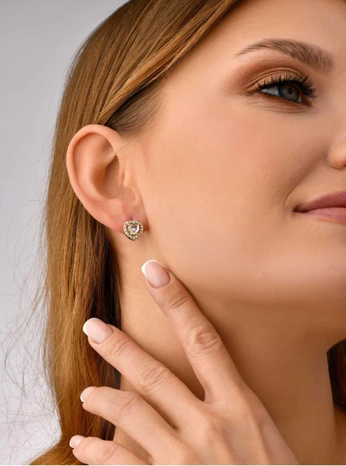 Kolczyki kryształowe serduszka, złoty S205023Z00