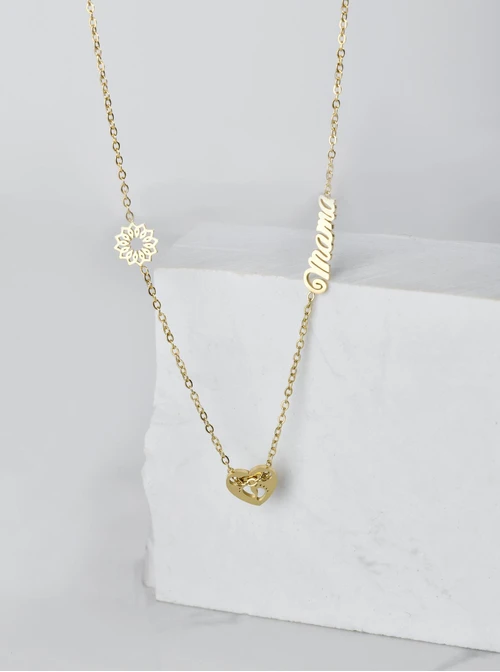 Naszyjnik Mama, serce, stópki, złoty S304711Z00