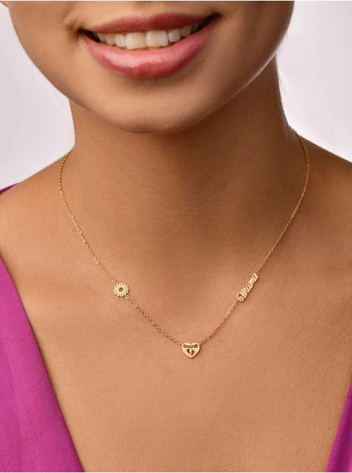 Naszyjnik Mama, serce, stópki, złoty S304711Z00