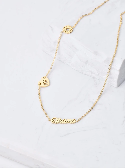 Naszyjnik Mama, serce, stópki, złoty S304711Z00
