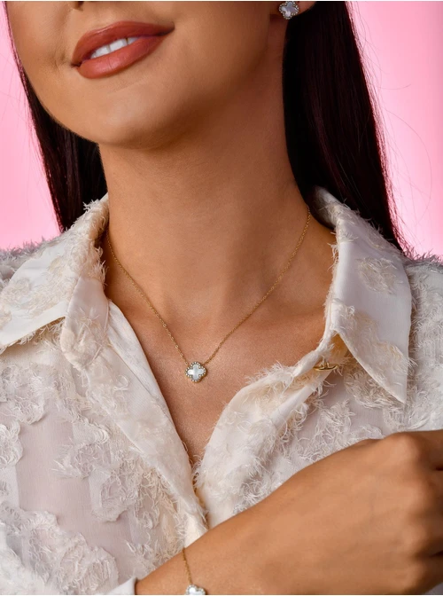 Naszyjnik koniczynka, kryształki, złoty  S304224Z02