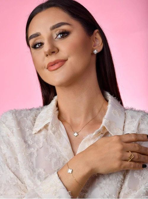 Naszyjnik koniczynka, kryształki, złoty  S304224Z02