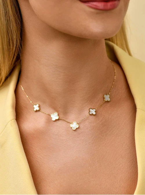 Naszyjnik koniczynki, masa perłowa, złoty S304222Z02