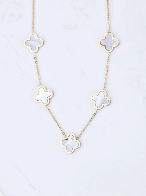 Naszyjnik koniczynki, masa perłowa, złoty S304222Z02