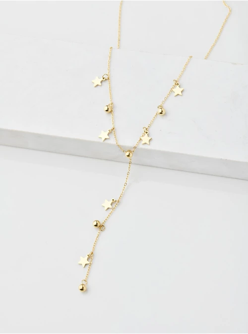 Naszyjnik krawatka, gwiazdki, kulki, złoty S304731Z00