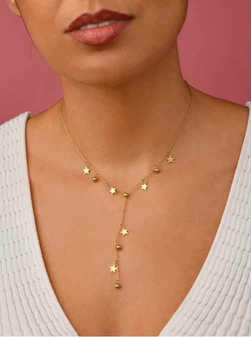 Naszyjnik krawatka, gwiazdki, kulki, złoty S304731Z00