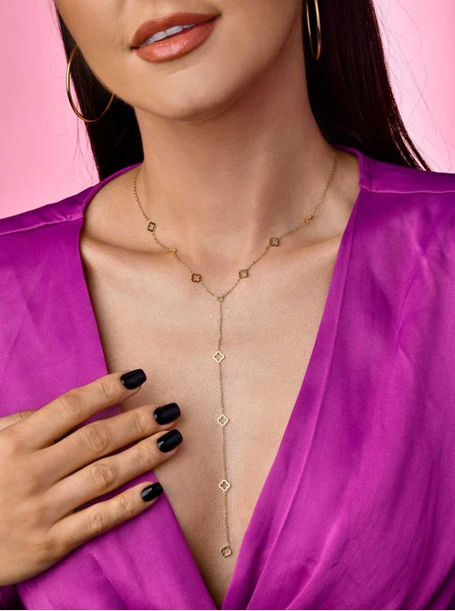 Naszyjnik krawatka koniczynki, złoty S304327Z00