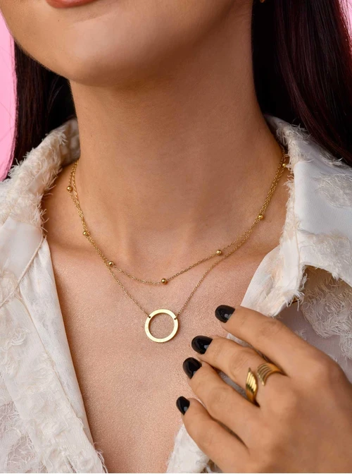 Naszyjnik podwójny, kółko, złoty  S304328Z00