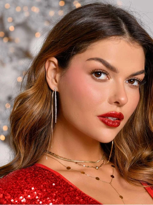 Naszyjnik podwójny, żmijka, kryształek, złoty S304797Z00