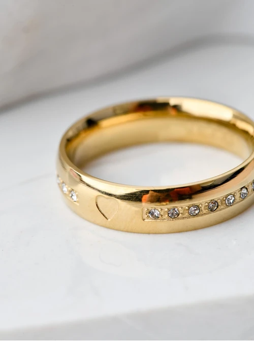 Obrączka serduszko, kryształki, złoty S404157Z00