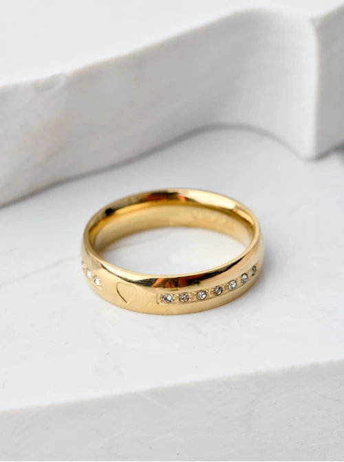 Obrączka serduszko, kryształki, złoty S404157Z00