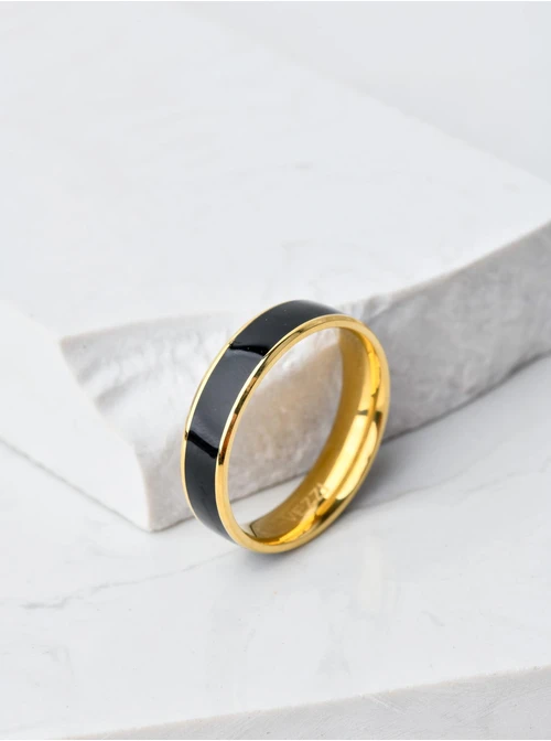 Obrączka unisex, czarna emalia, złoty S404185Z00