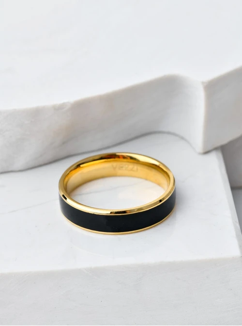 Obrączka unisex, czarna emalia, złoty S404185Z00