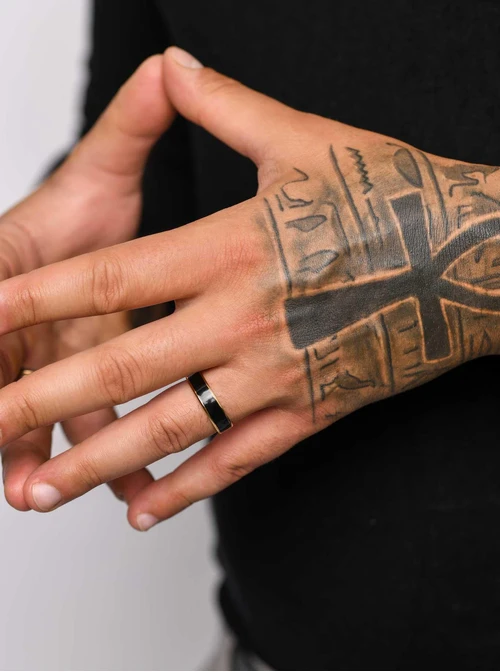 Obrączka unisex, czarna emalia, złoty S404185Z00