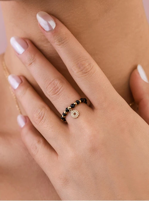 Pierścionek Obsydian, czarny, złoty S404540Z00