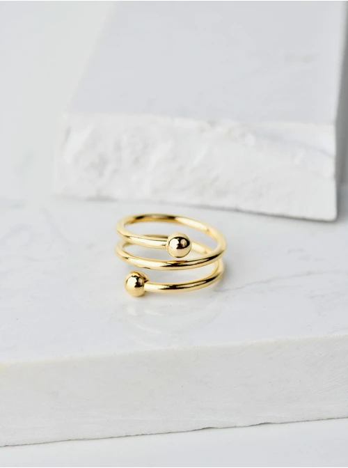 Pierścionek szeroki z kulkami, złoty S405176Z00