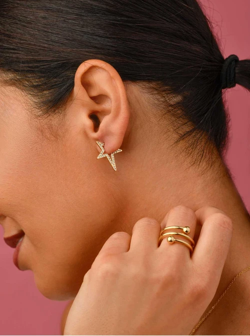 Pierścionek szeroki z kulkami, złoty S405176Z00