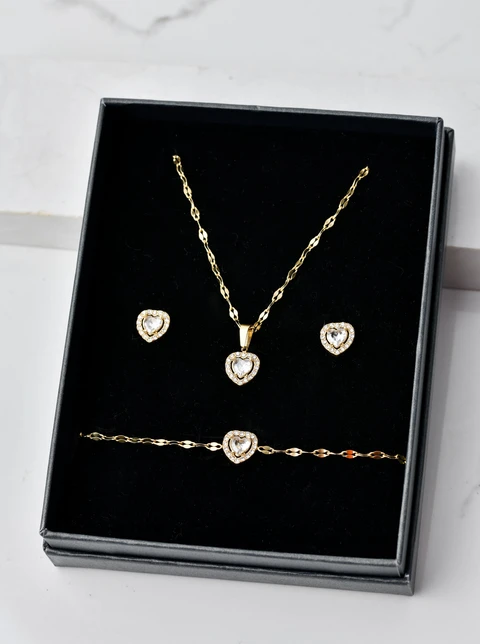 [Zestaw] Naszyjnik kryształowe serce, złoty S305021Z00