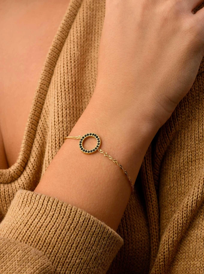 Bransoletka kółeczko, czarne kryształki, złoty S105034Z01