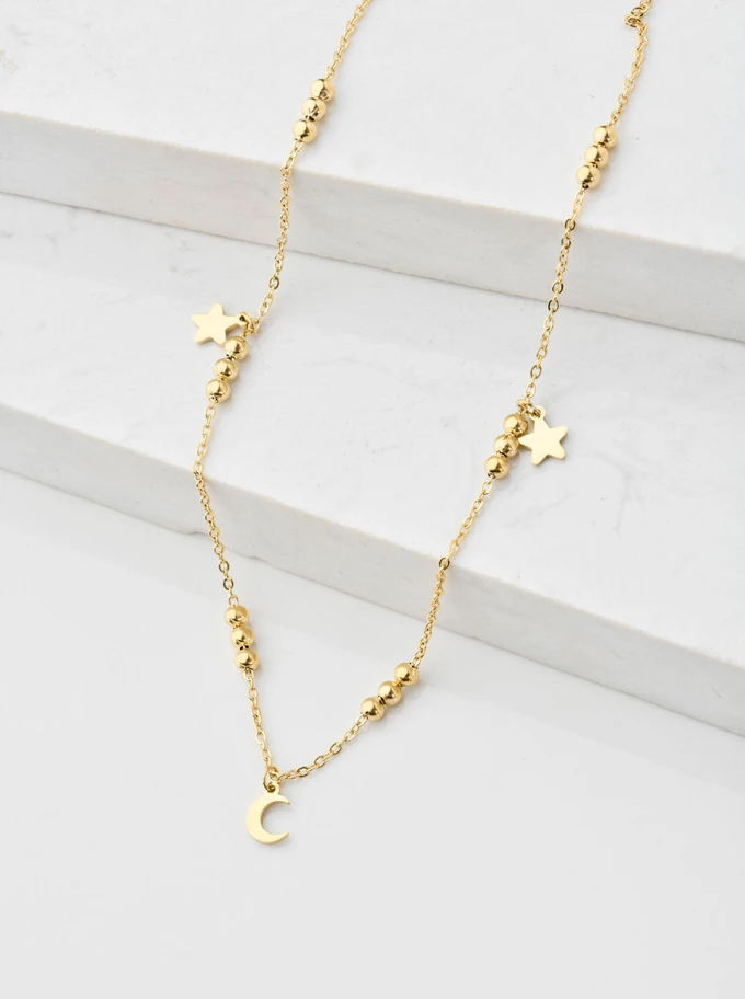 Naszyjnik kuleczki, księżyc, gwiazdki, złoty S304964Z00