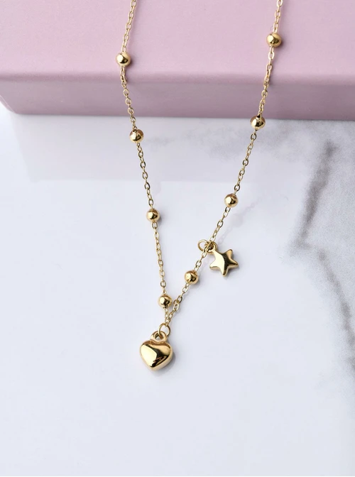 [Zestaw] Naszyjnik kuleczki, serduszko, gwiazdka, złoty S305061Z00