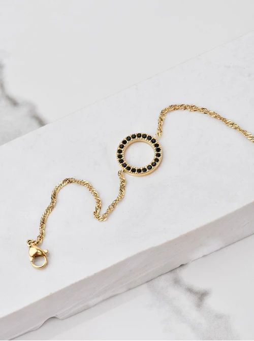 Bransoletka kółeczko, czarne kryształki, złoty S105034Z01