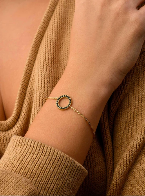 Bransoletka kółeczko, czarne kryształki, złoty S105034Z01