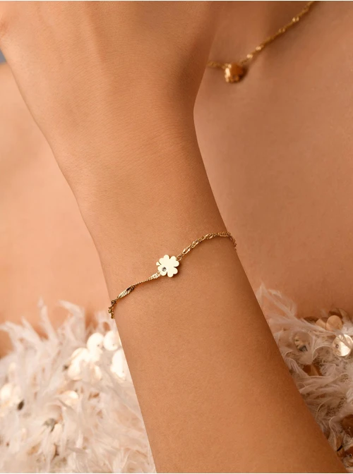 Bransoletka koniczynka z kryształkiem, złoty S104948Z00