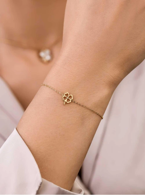 Bransoletka koniczynka z kryształkiem, złoty S104953Z00