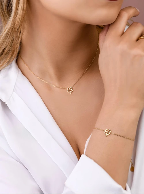 Bransoletka koniczynka z kryształkiem, złoty S104953Z00