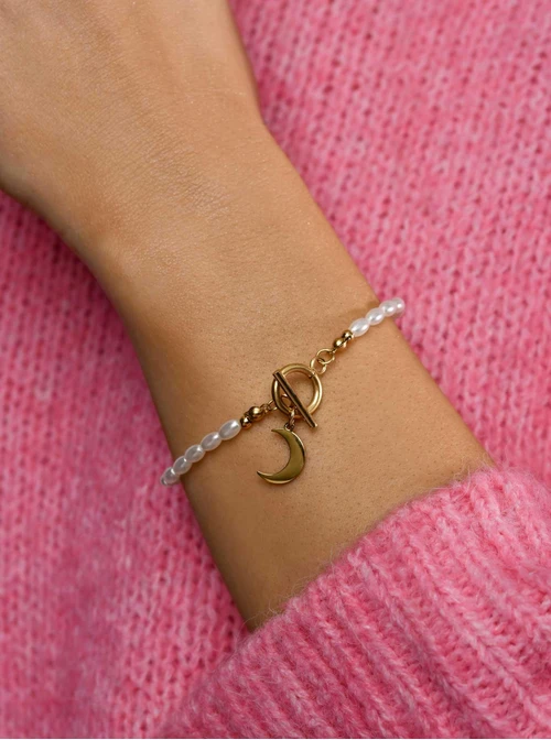 Bransoletka księżyc, perełki, złoty S105013Z02