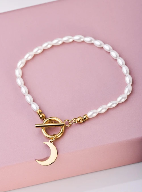 Bransoletka księżyc, perełki, złoty S105013Z02