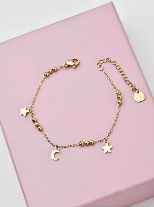 Bransoletka kuleczki, księżyc, gwiazdki, złoty S104965Z00