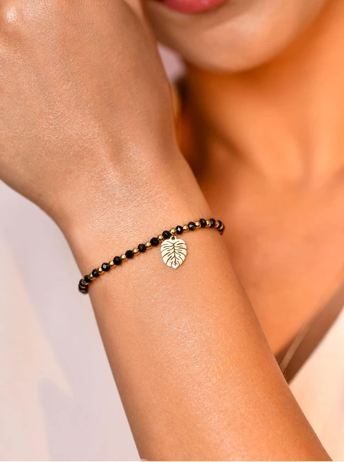 Bransoletka monstera, czarne kryształki, złoty S105223Z01