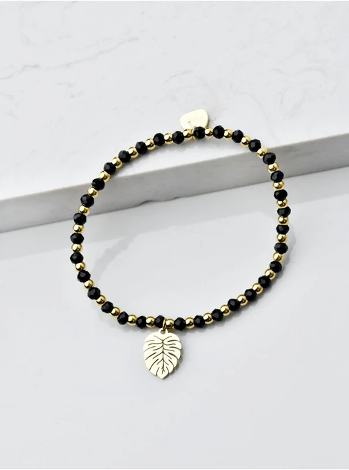 Bransoletka monstera, czarne kryształki, złoty S105223Z01